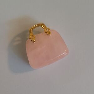 Elegant Stone Pendant Pink Handbag with Gold Accents